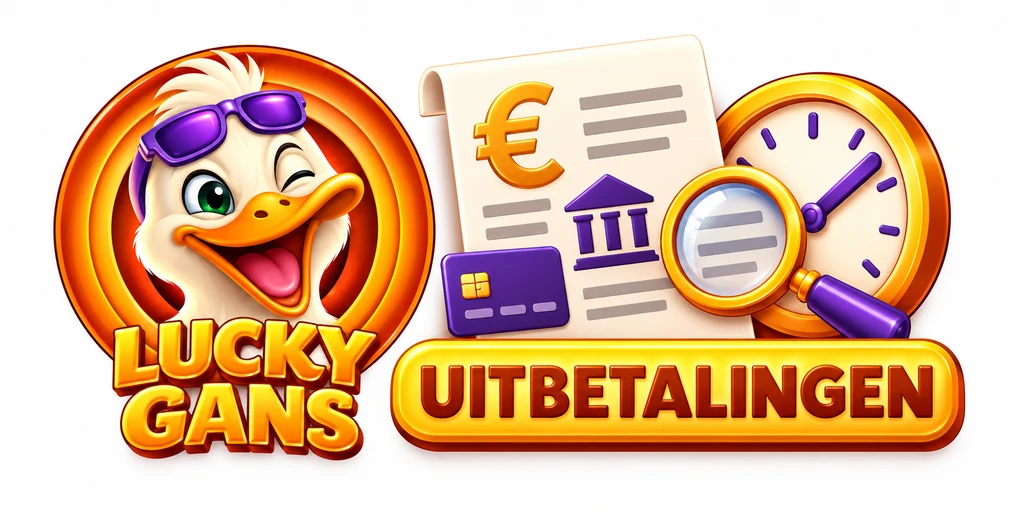 Lucky Gans met een transactiedocument, betaalkaart, klok en vergrootglas voor de beoordeling van uitbetalingen.